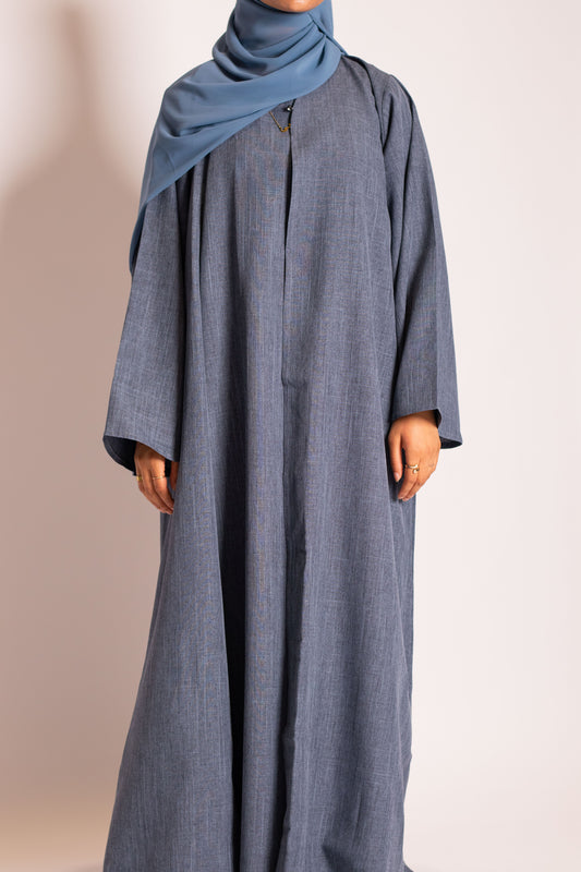 Linen Abaya Set - Azure